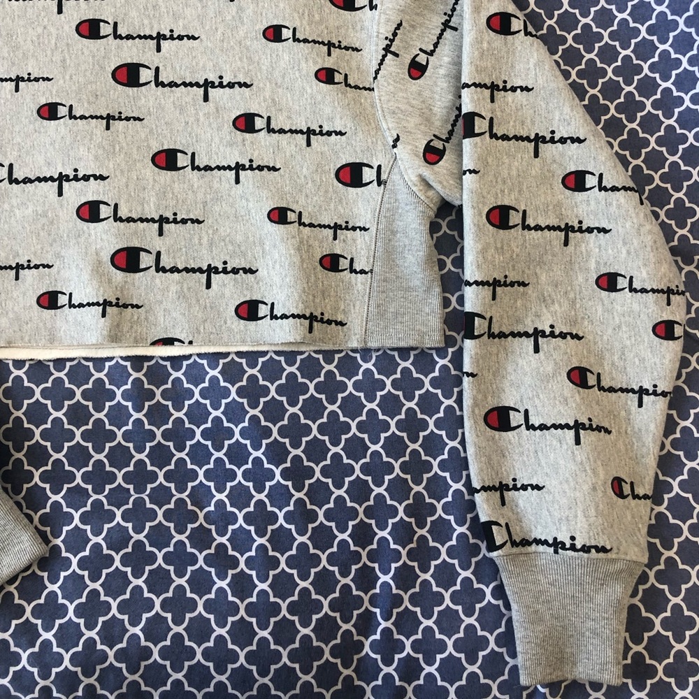 Champion, size S, grey patterned, cropped crew-neck sweater - Picture 2 of 5